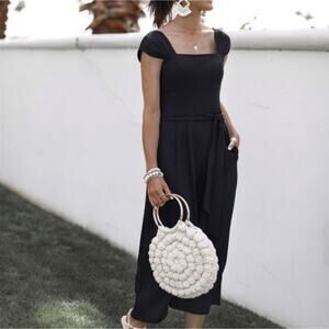 Gal Meets Glam Veronica Cap Sleeve Wide Leg Jumpsuit Black Women's Size 2